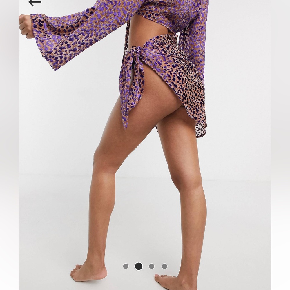 Asos design tie waist leopard print sarong in purple burnout - Picture 2 of 5